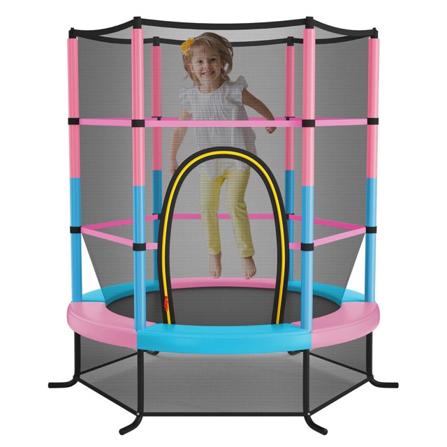 Costway 55" Kids Trampoline Bouncing Jumping Mat Recreational Trampoline with Enclosure Net Multicolor