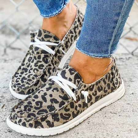 

VeliToy Women Lady Flat Shoes Loafers Lace Up Anti-slip Breathable Casual for Outdoor(Leopard Print 36)