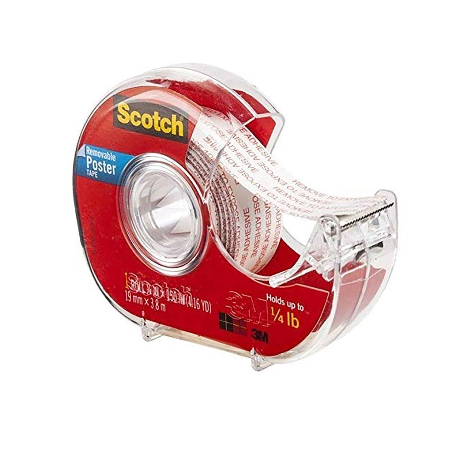 Scotch Removable Poster Tape with Dispenser, 3/4" x 150", Clear, Pack of 3