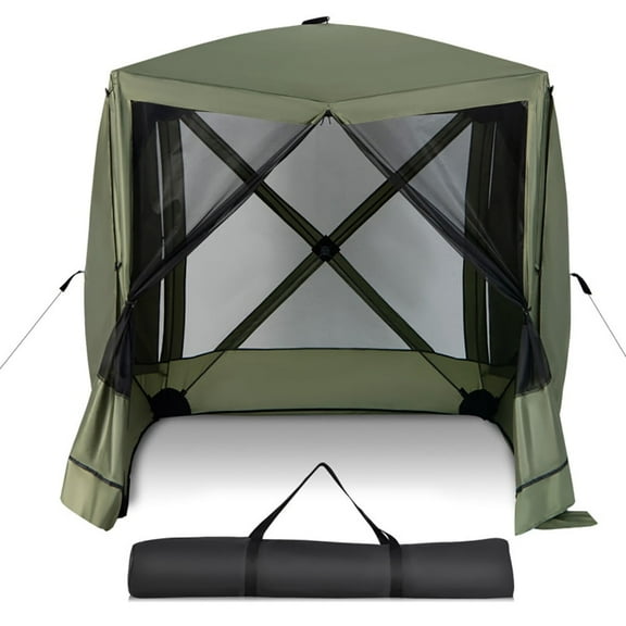 GVN 6.7 x 6.7 Feet Pop Up Canopy with Netting and Carry Bag-Green, Outdoor Patio Canopy with Hardtop Roof for Garden, Backyard and Deck