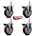 thumbnail image 2 of 5 Inch Maroon Poly Wheel Swivel 3/4 Inch Square Stem Caster Set with Brake SCC, 2 of 2