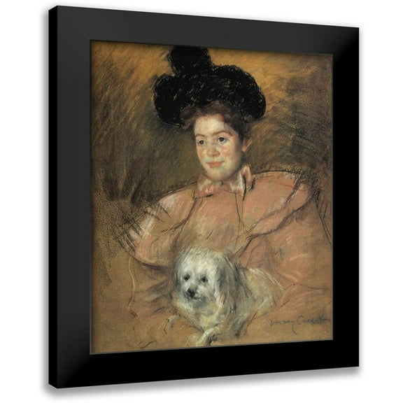 Cassatt, Mary 12x14 Black Modern Framed Museum Art Print Titled - Woman In Raspberry Costume Holding A Dog 1901