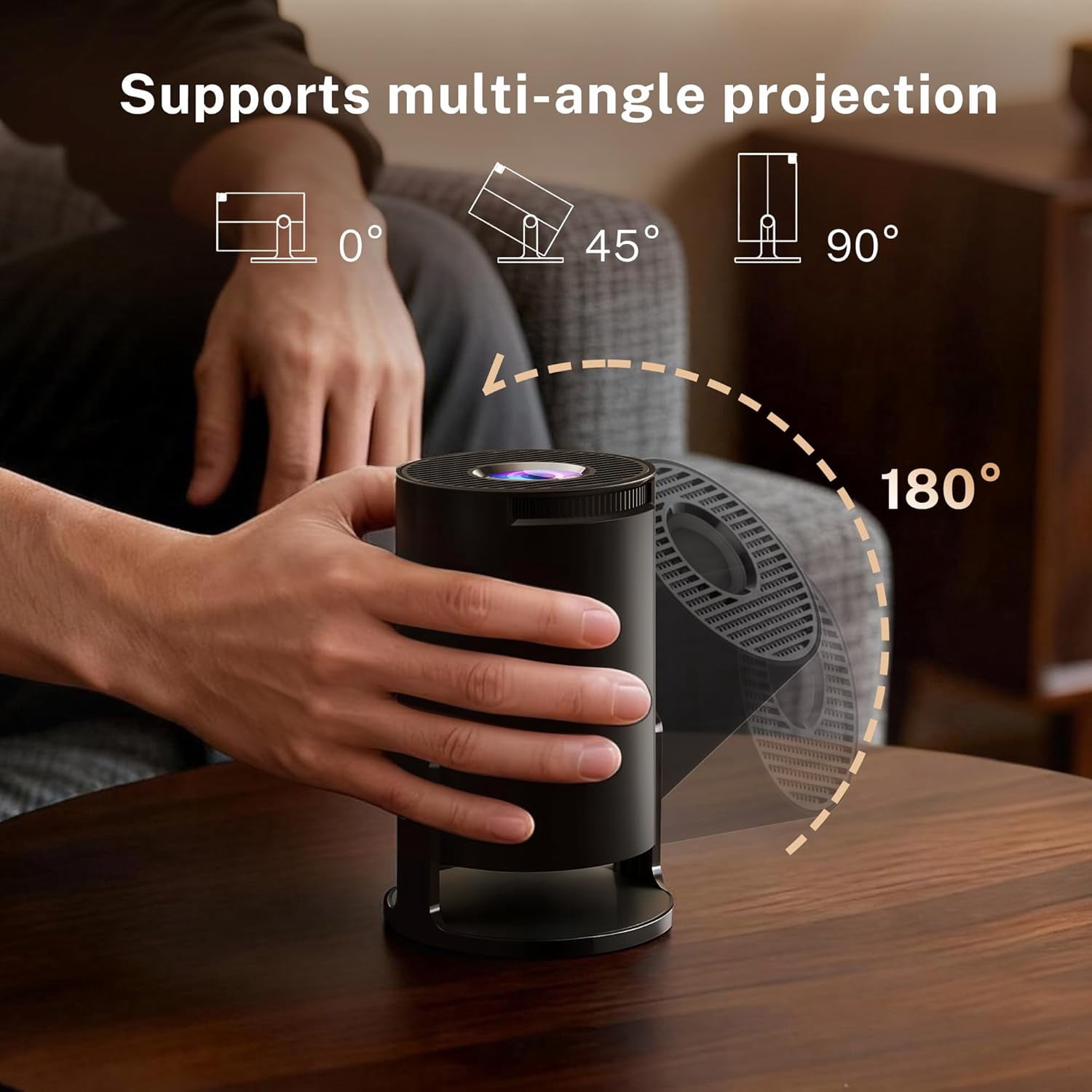 Projector with WiFi 6  5.4 Android 14 1080P 4K Support Portable Auto  OptiBarrel 500 Black