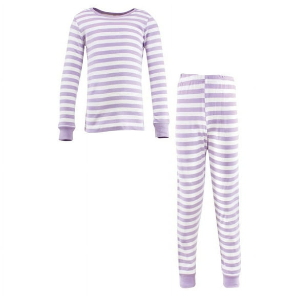 Hudson Baby Infant Girl Cotton Pajama Set, Lilac Stripe, 6-12 Months