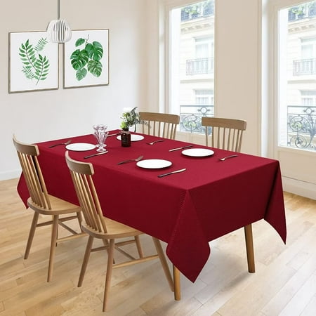

CAROMIO Red 60 x 102 Rectangle Square Waffle Pattern Waterproof Stain Resistant Christmas Table Cover for Kitchen Dinning Burgundy