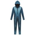 thumbnail image 3 of TiaoBug Womens Shiny Fishscale Print Hooded Jumpsuit Long Sleeve Front Zipper Full-body Unitard Blue S, 3 of 7