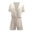 thumbnail image 3 of Women's Summer Jumpsuits Casual Deep V Neck Short Sleeve Belted Romper Fashion Short Jumpsuit V Jumpsuits for Women Woman High Waist Outfit Dressy Shorts Rompers for Women Evening And Rompers for, 3 of 4