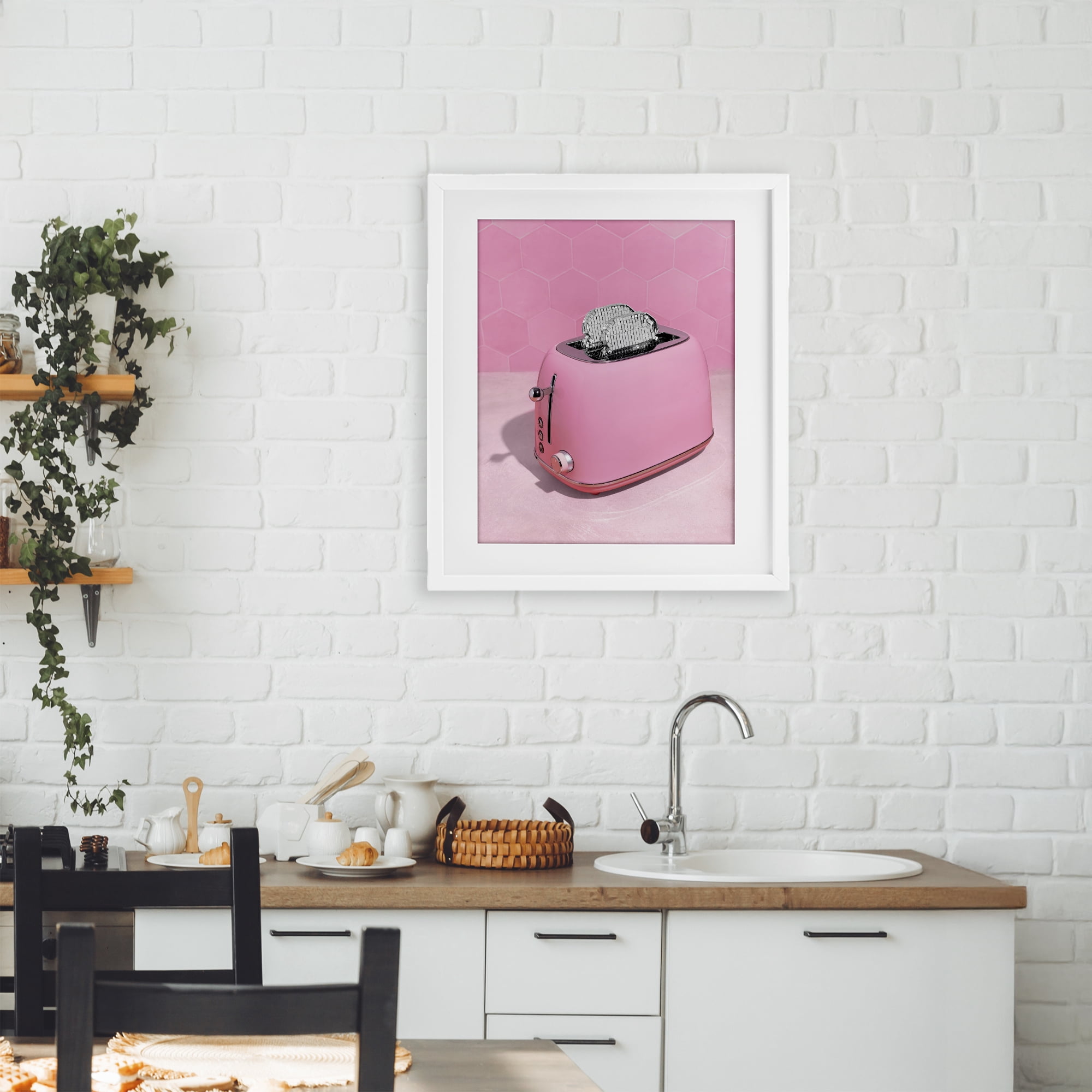 Stupell Industries Disco Toaster over Pink White Framed Print Under Glass, design by LISH Creative