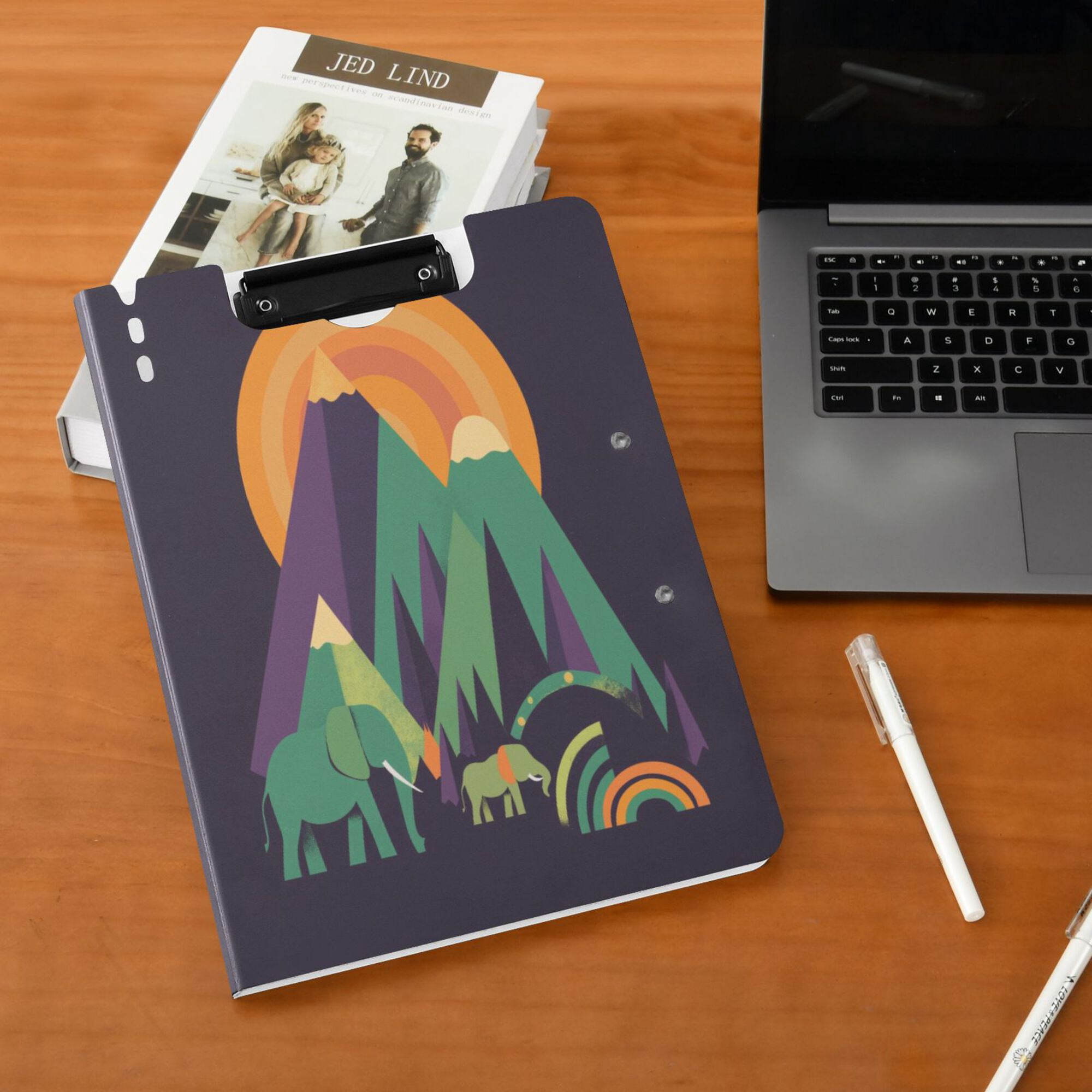 FORMRS A4 Clipboard Folder with Pen Holder Horizontal Foldable School Office Binder, Abstract Animals