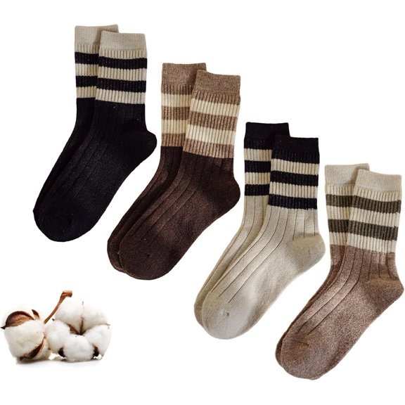 CoCoMangos Womens Mid-Calf Casual Striped Retro Socks Crew Running Cotton Warm Sock Size5-9