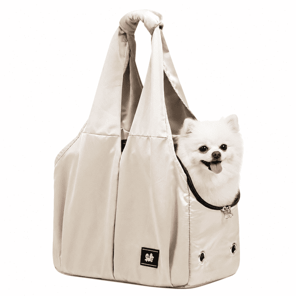 Dog Purse Carrier for Small Dogs, Cats, and Puppies– Soft-Sided Travel Pet Tote Bag with 4 Large Pockets, Fits Pets up to 15 lbs, Foldable for Travel, Outdoor (Beige)