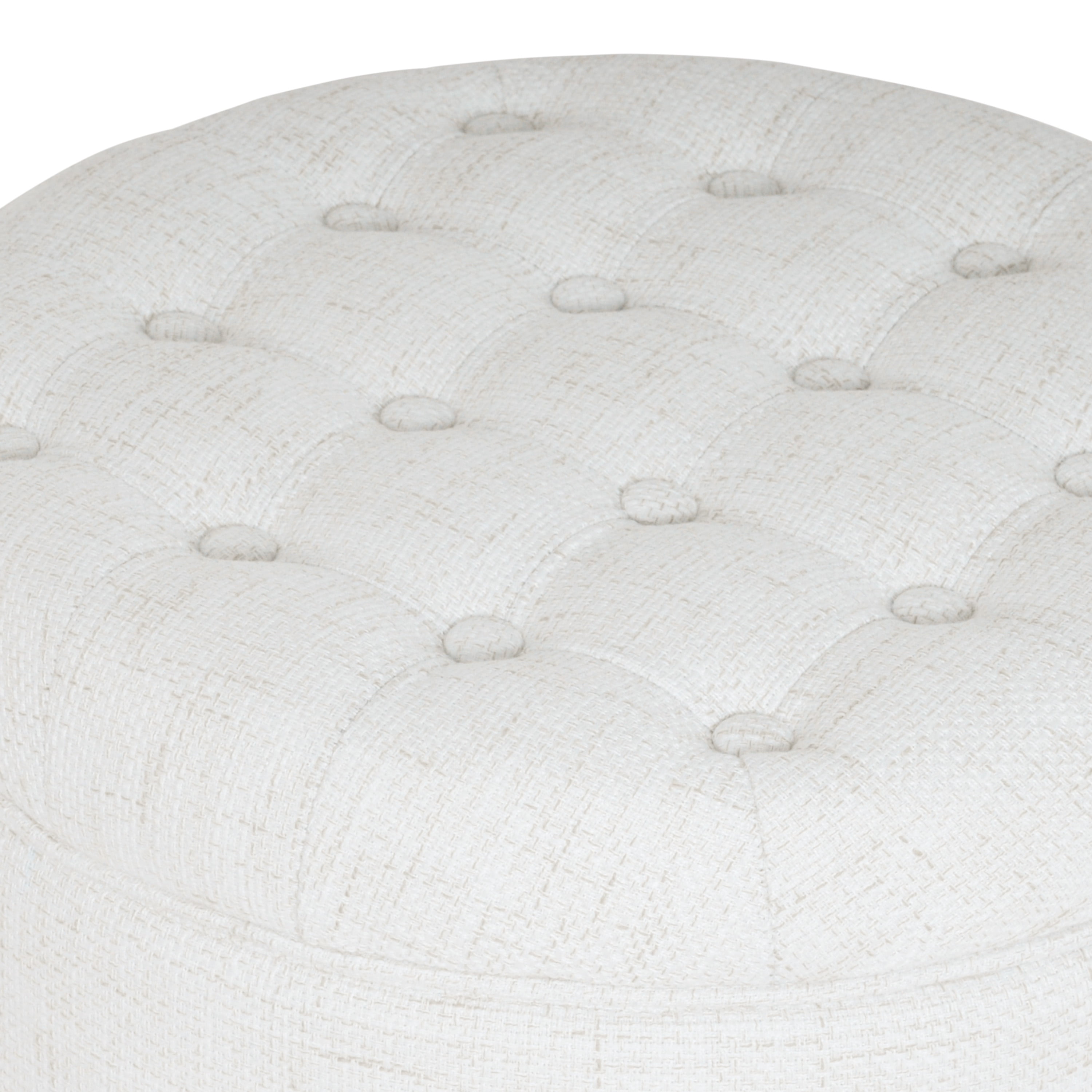 HomePop Small Round Button Tufted Storage Ottoman, Cream