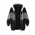 thumbnail image 4 of Winter Clearance Deals PITAUCE Womens Zip Up Plush Color Block Stitching Sherpa Flannel Winter Jacket Coat Warm Fleece Blanket Jackets with Hood for Women Black XL, 4 of 7