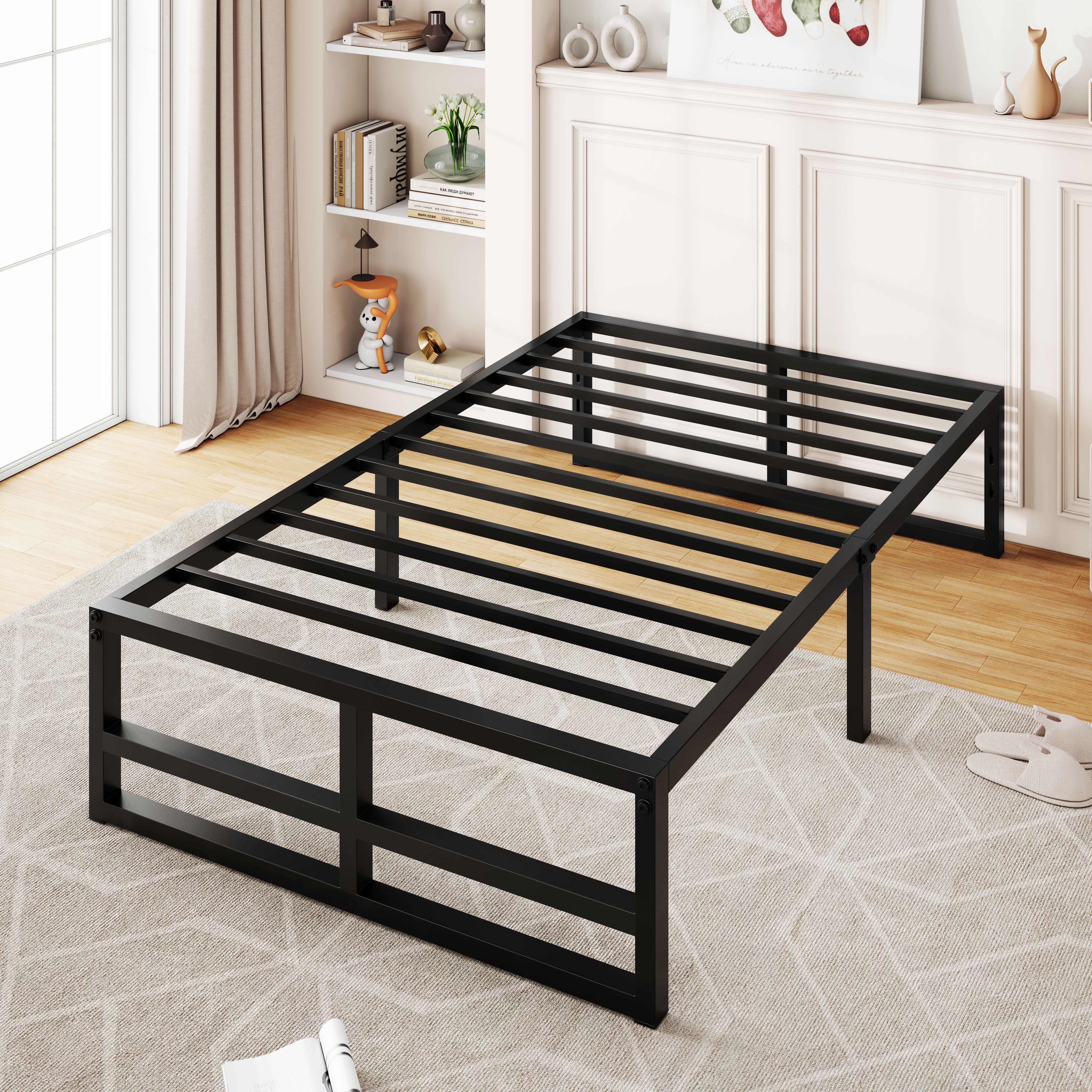 Allewie Twin Size Metal Platform Bed Frame with 14" Under Bed Storage, Strong Metal Slats Support, Black