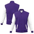 thumbnail image 3 of XPMWRP Womens Color Block Raglan Sleeve Varsity Jacket Snap Button Stand Collar Casual Baseball Coat With Front Pockets Dark Blue M, 3 of 9