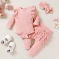 thumbnail image 2 of Baby Girl Winter Clothes Toddler Girls Long Sleeve Romper and Pant Headband Outfits 3pcs Set for 6-12 Months, 2 of 6