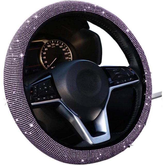 Car Diamond-studded Steering Wheel Cover without Inner Ring, Full of Diamonds, Hot Diamonds, Full of Diamonds, Elastic Handle Cover(Light violet diamond)