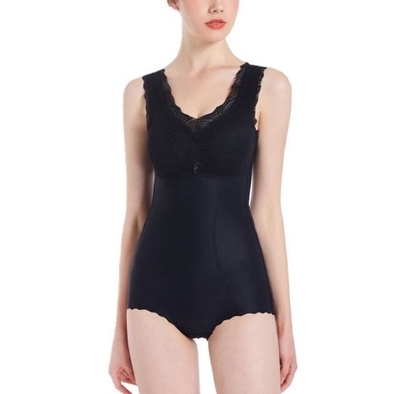 SWSMCLT Women's Padded Shapewear Tummy Control Body Shaper V Neck Firm Soft Spandex High Cut Summer Shaper Black Medium