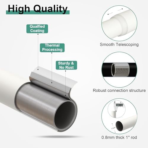 White Curtain Rods for Windows 66 to 120 Inch,1'' Diameter Drapery Rods with Leaf Pattern Finials,Boho Adjustable Heavy Duty Curtain Rods Set,36-120'',Antique White