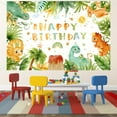 thumbnail image 2 of Dinosaur Happy Birthday Backdrop Jungle Dinosaur Birthday Photography Background Colorful Dinosaur Tropical Leaves Birthday Party Decorations Banner Supplies Photo Booth Props, 2 of 4
