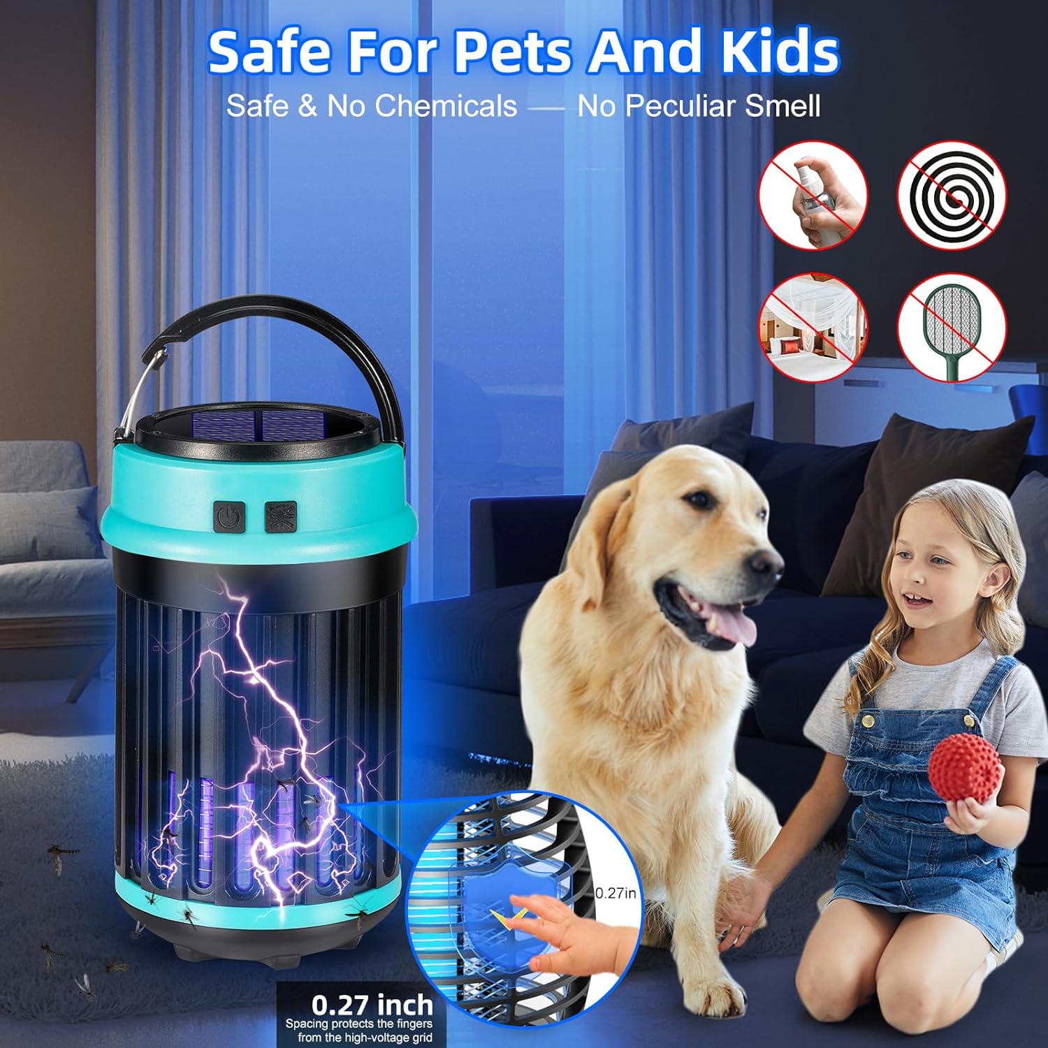 JahyShow 3 in 1 Bug Zapper, Rechargeable Bug Zapper Outdoor Indoor Fly Trap Waterproof, Mosquito Zapper with Emergency Light for Home, Solar Bug Zapper Outdoor for Home, Backyard, Camping