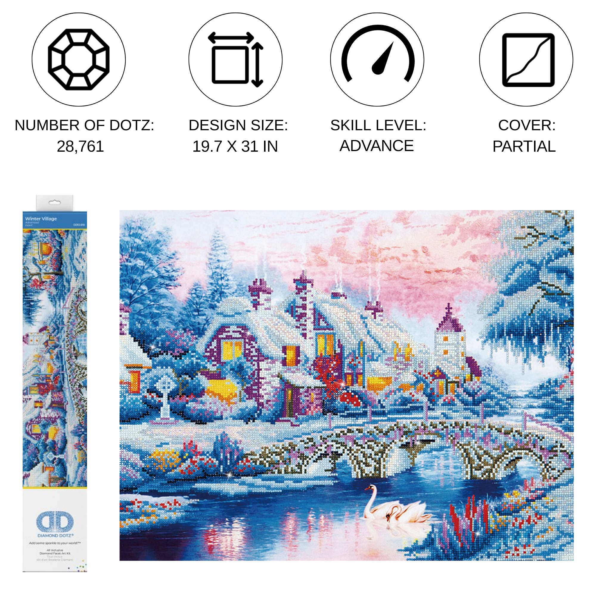Diamond Dotz Winter Village Landscape Diamond Painting Kits for Adults - Diamond Art Kits a Relaxing Creative Craft Kit with Dotz Gems 19.7"x31"