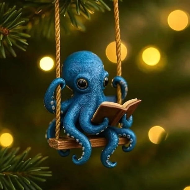 Uuiauoio Christmas Octopus 2D Flat Pendant for Backpack and Keychain, Festive Holiday Gift with Design, Durable Ornament for Bag Charm and Seasonal Accessory