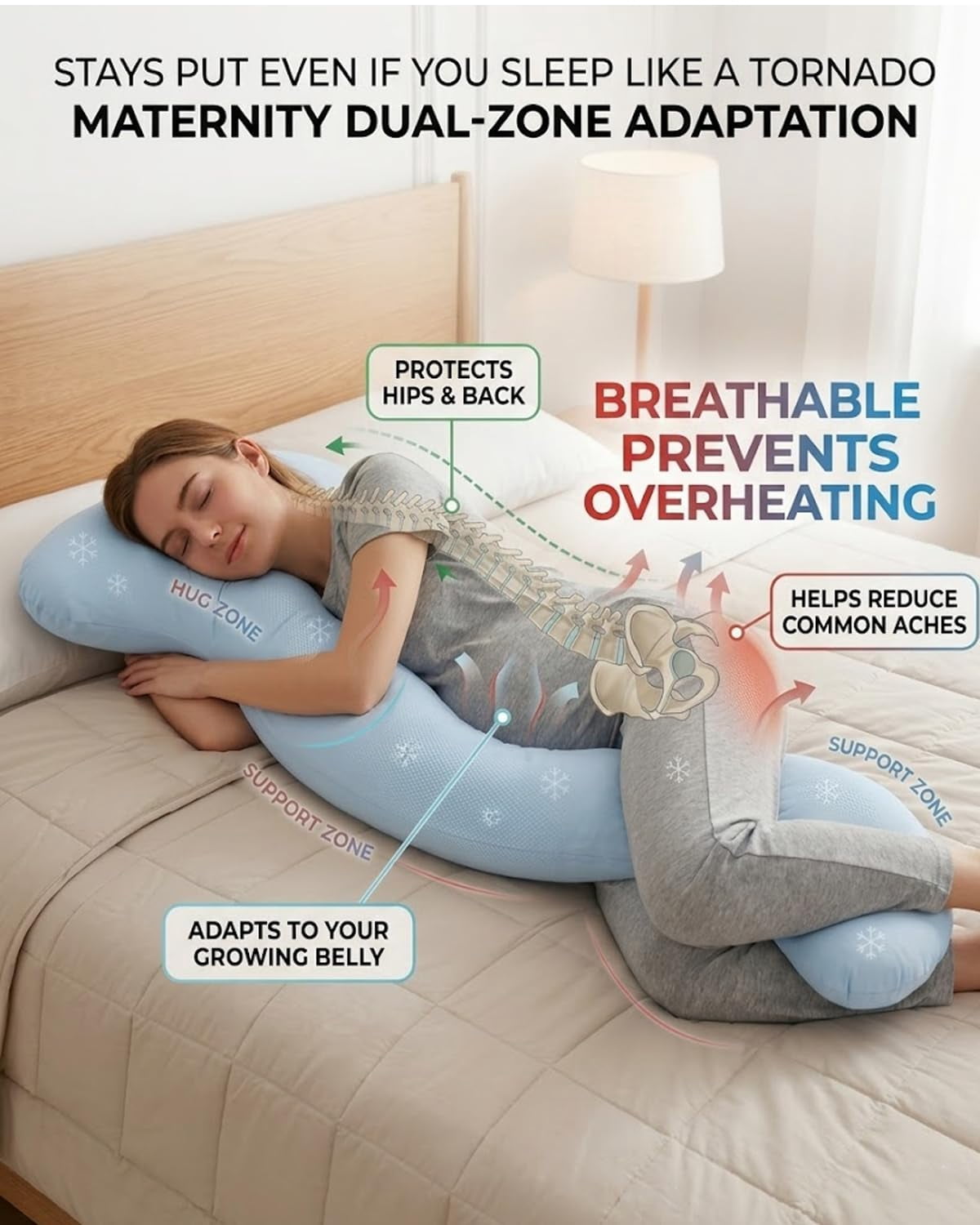 Pea Pod Body Pillow for Adults, Ergonomic Curve Cooling Pillow for Side Sleepers, Keeps Hips, Knees and Spine Aligned, Memory Foam Full Body Support Long Pillow with Washable Cover