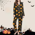thumbnail image 2 of Uaswgudfs Women's Halloween Print Flannel Pajama Set - Cozy Button-Up Shirt & Straight-Leg Pants for Festive Loungewear Orange-B 2XL, 2 of 6