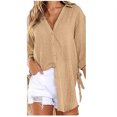 thumbnail image 3 of Summer Savings Clearance 2022! BEFOKA Women's Casual Roll-Up Sleeve Long Sleeve Tops Cotton Linen Blouse Button Long Shirt Dress Plus Size High Low Shirt Coffee XXXL, 3 of 4