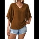thumbnail image 2 of Blusas de Verano para Mujer, Elegantes, Informales, con Mangas 3/4 y Cuello en V, para Trabajo y Negocios Marrón Oscuro M, 2 of 7