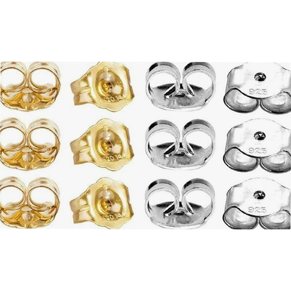 14K Gold 925 Sterling Silver Earring Backs Pierced Earring Backing Hypoallergenic Butterfly Earring Backs for Studs (6 pcs 14K Gold, 6 pcs 925 Sterling Silver)