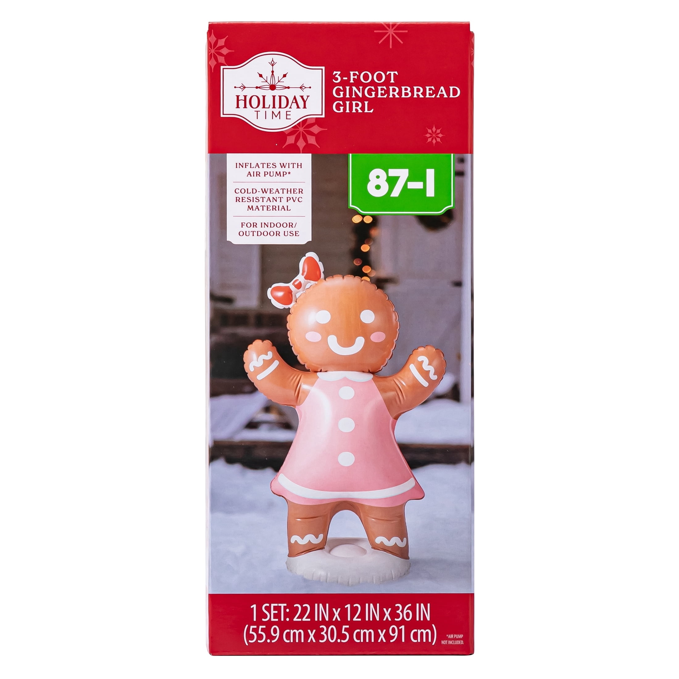 Brown and White Blow-Up Gingerbread Girl Christmas Yard Inflatable, 3', by Holiday Time