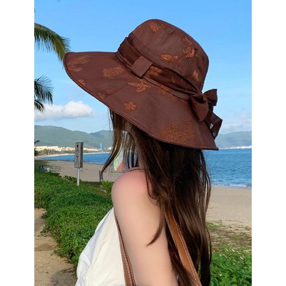 Sun Hats for Women, Wide Brim Bucket Hats for Women with Bow, Foldable UPF 50 UV Protection Hiking Fishing Gardening Caps Outdoor, Bronze