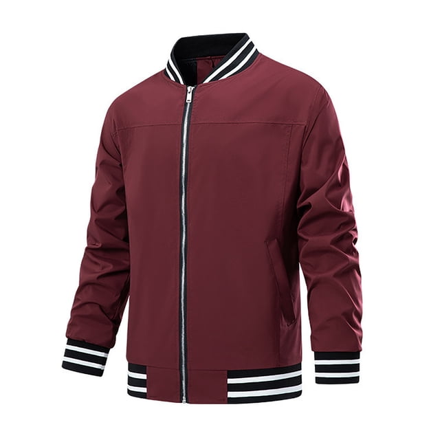 PEASKJP Men's Lightweight Jacket Casual Spring Fall Windbreaker Bomber Zip Up Coat With Pocket(Red,M)