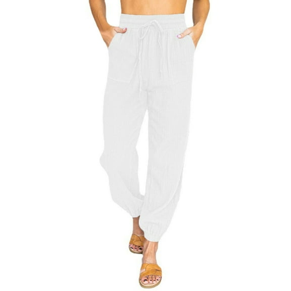 Zylarhe Women's Pants Women's Casual High Waisted Lace Up Ankle Pants Comfortable Stretchy Solid Trousers for Everyday Wear