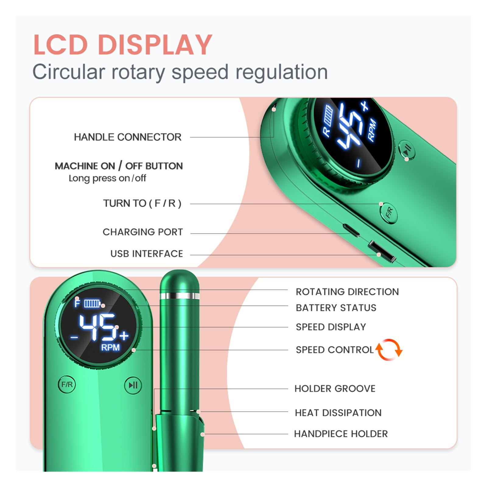 Professional Electric Nail Drill Machine, Portable Rechargeable 45000RPM Nail Drill For Acrylic Gel Nails, Manicure Polishing Tool ,Low Noise