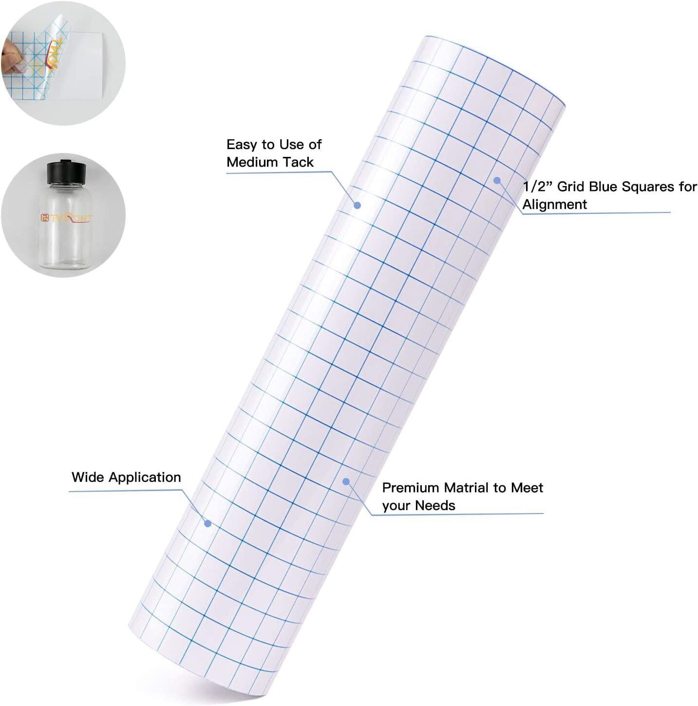 HTVRONT 12" x 12 Feet Transfer Tape for Vinyl with Blue Alignment Grid Transfer paper Perfect for Self Adhesive Vinyl for Signs Stickers Decals Walls Doors & Windows