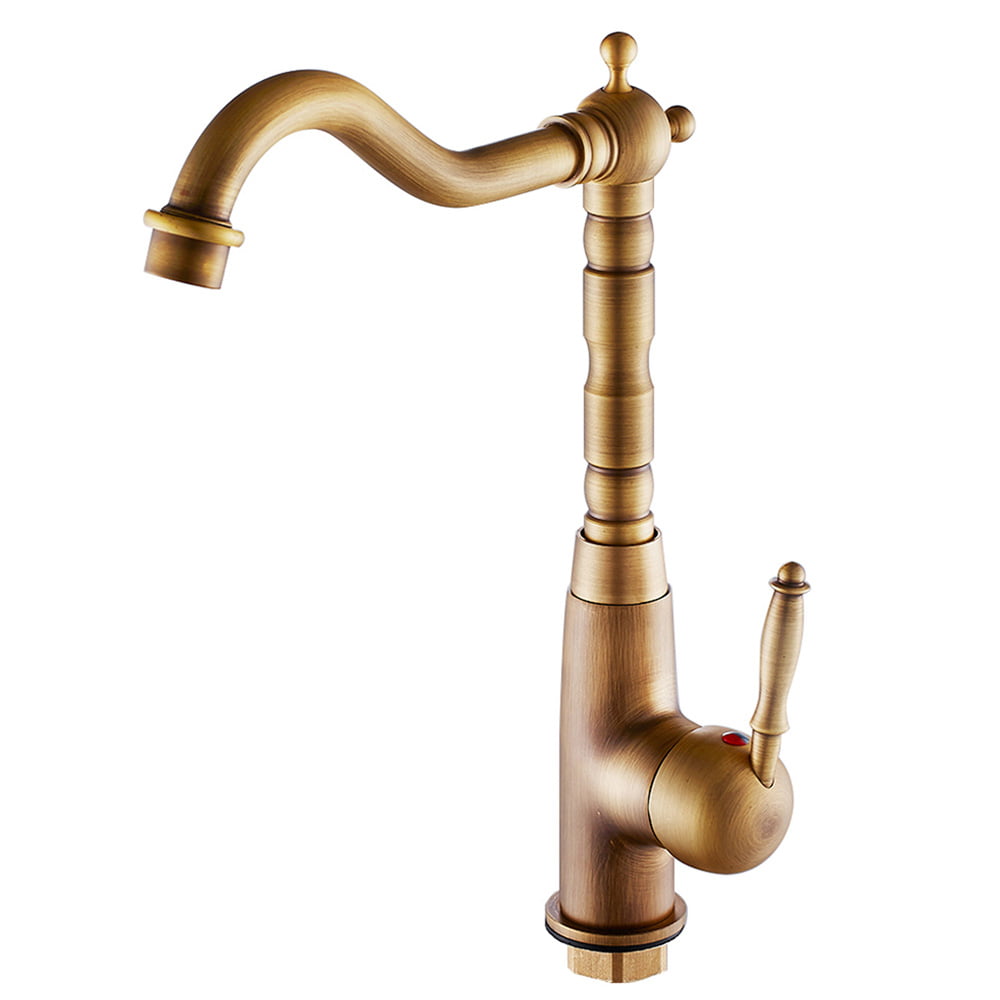 360° Swivel Antique Brass Deck Mount Faucet Bathroom Sink Single hole Mixer Taps 