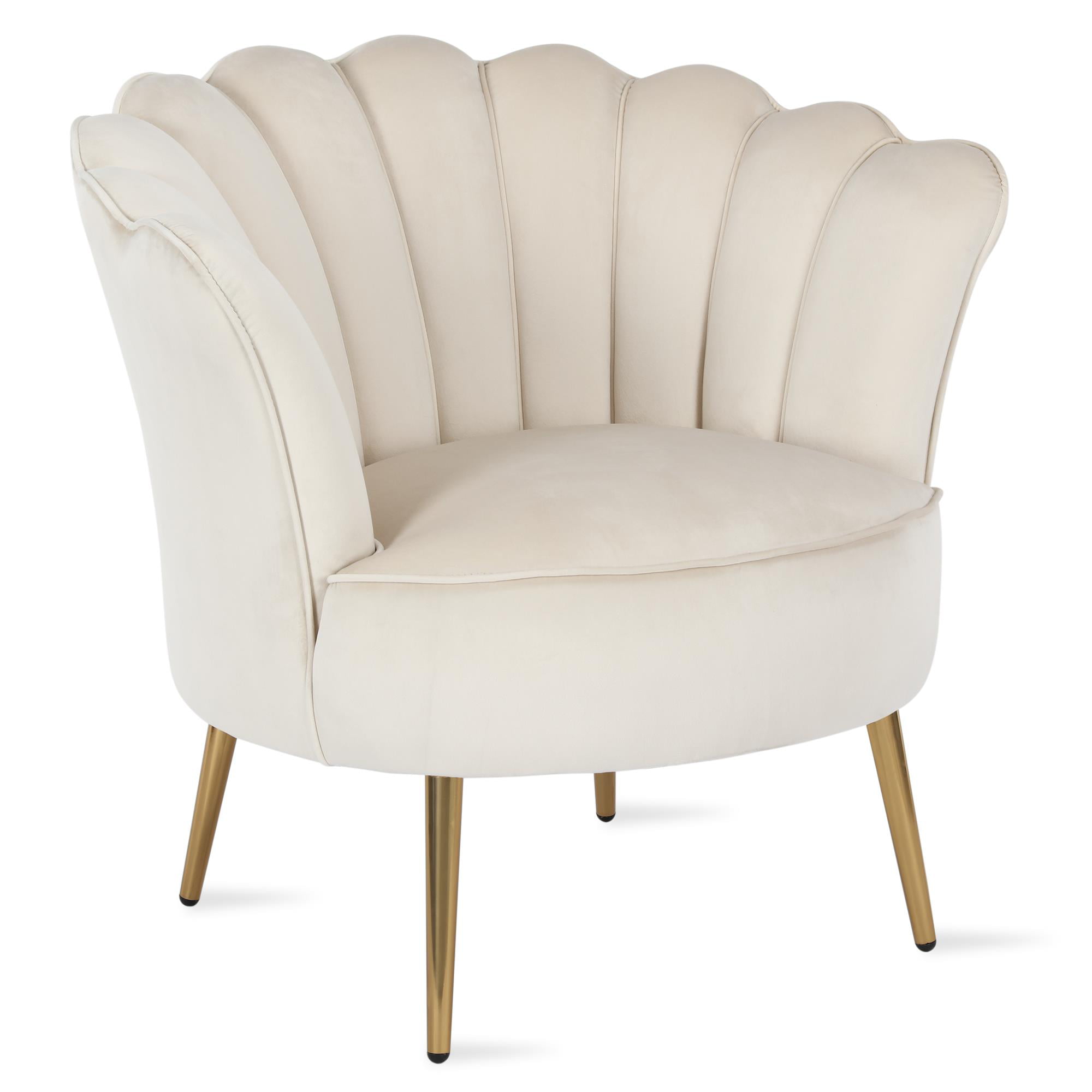 Novogratz Presley Modern Glam Seashell Accent Chair, Cream Velvet