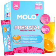 Molo Prenatal Multi-Vitamin Drink Mix with CoQ10 & DHA, Sweet Orange, 30 pack