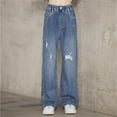 thumbnail image 5 of JHLZHS Cute Pants for Girls 10-12 Girls' Fashionable Distressed Denim Jeans and Wide Leg Pants for Spring and Autumn Girls Sweatpants 10-12 with Bow on The Side Jeans for Girls 9-10 Years Old, 5 of 9