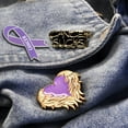 thumbnail image 6 of PinMart's Purple Cancer Awareness Heart Ribbon Enamel Lapel Pin Set, 6 of 6
