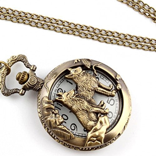 GORBEN Montre de Poche Rétro Animaux Antiques Steampunk Mouvement Quartz Boîte Cadeaux (Wolves)