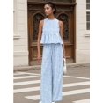 thumbnail image 4 of Womens 2 Piece Gingham Plaid Set Sleeveless Ruffle Tank Top Wide Leg Pants Summer Matching Lounge Outfits, 4 of 8