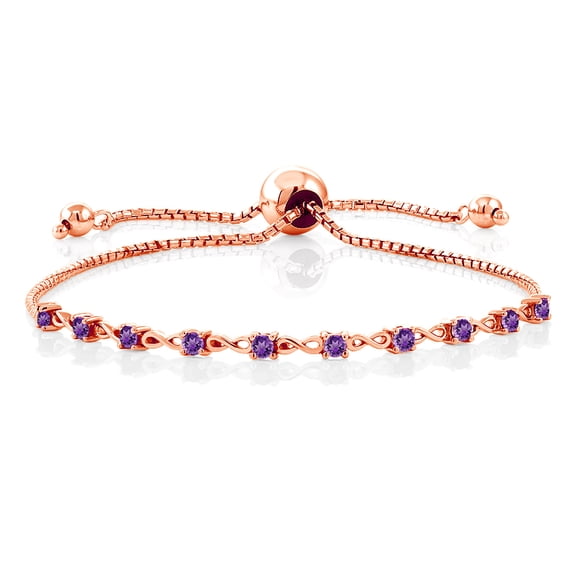 Gem Stone King 0.60 Ct Round Purple Amethyst 18K Rose Gold Plated Silver Bracelet for Women