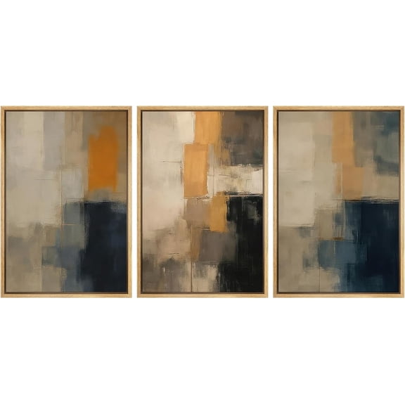 FCCUYE Framed Canvas Print Wall Art Set Duotone Minimal Dark Brush Stroke Landscape Abstract Shapes Illustrations Modern Art Boho Decorative for Living Room, Bedroom, Office - 16"x24"x3 BLACK