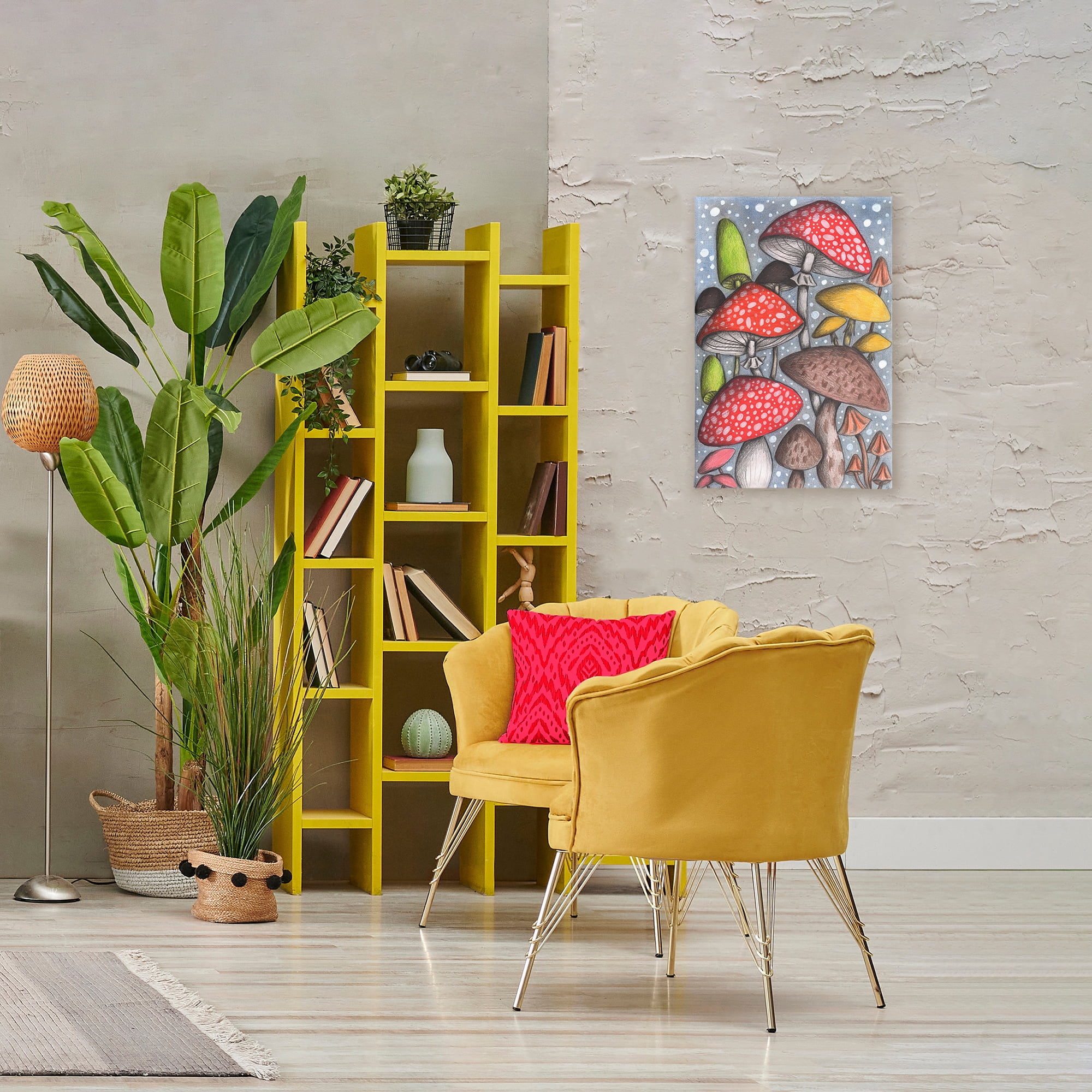 Sketched Magical Mushrooms Canvas Wall Art, design by Cecilia Battaini