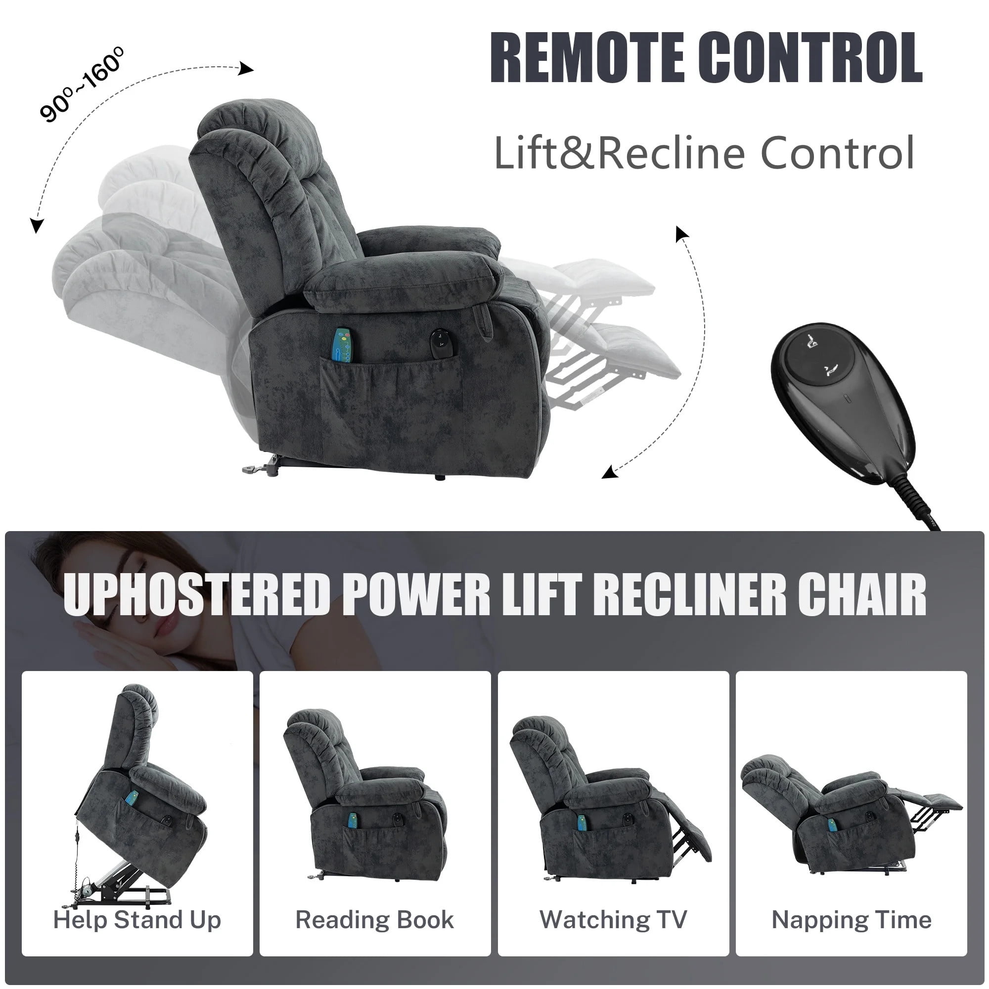 Aukfa Power Lift Recliner with Massage&Heat for Elderly, 23" Deep Seat Armchair, Infinite Position, Gray
