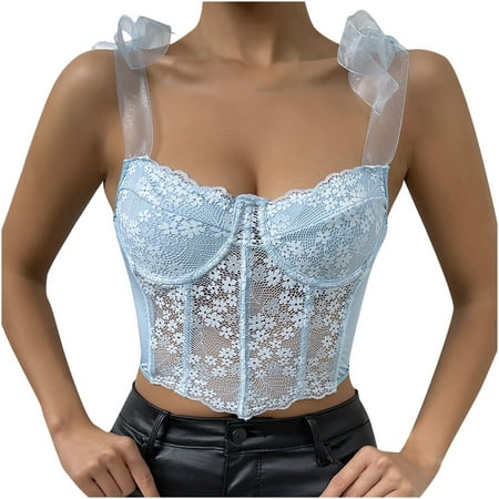 

Crop Top for Women Trendy Sheer Strap Camisole Exotic Underwear Floral Lace Tight Cami Tops Perspective Bustier